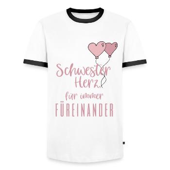 schwester - Männer Kontrast-T-Shirt - Weiß/Schwarz - Vorne - AI Model Female 172 light (172cm) & AI Model Male 178 dark (178cm)