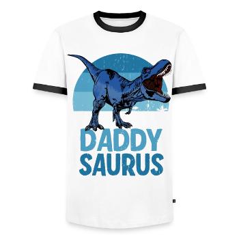 Daddy Saurus Dadsaurus Dinosaur Family - Men's Ringer Shirt - white/black - Front - AI Model Female 172 light (172cm) & AI Model Male 178 dark (178cm)