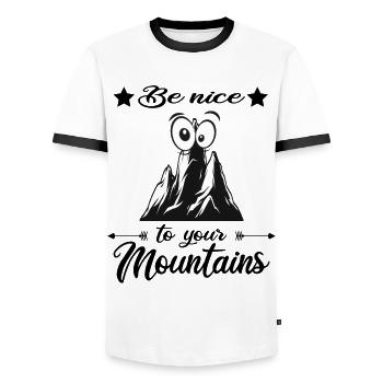 mountain hiking alpine via ferrata mountain hikers - Men's Ringer Shirt - white/black - Front - AI Model Female 172 light (172cm) & AI Model Male 178 dark (178cm)