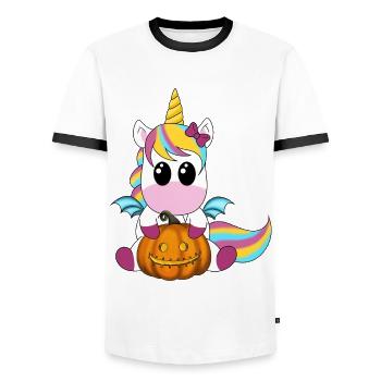 Unicorn with pumpkin lantern - Men's Ringer Shirt - white/black - Front - AI Model Female 172 light (172cm) & AI Model Male 178 dark (178cm)
