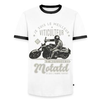 Motard le meilleur viticulteur cadeau vigneron - T-shirt contrasté Homme - blanc/noir - Devant - AI Model Female 172 light (172cm) & AI Model Male 178 dark (178cm)