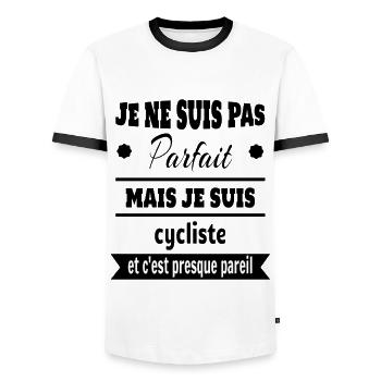 Pas parfait mais cycliste vélo humour - T-shirt contrasté Homme - blanc/noir - Devant - AI Model Female 172 light (172cm) & AI Model Male 178 dark (178cm)