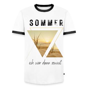 SOMMER ich bin dann soweit - HELLO SUMMER - Männer Kontrast-T-Shirt - Weiß/Schwarz - Vorne - AI Model Female 172 light (172cm) & AI Model Male 178 dark (178cm)