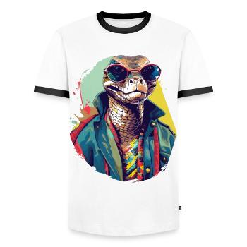 Snake on the Street | City Snake - Men's Ringer Shirt - white/black - Front - AI Model Female 172 light (172cm) & AI Model Male 178 dark (178cm)