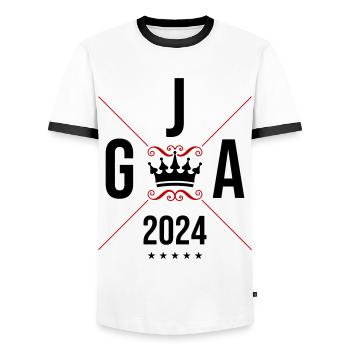 Bachelor party 2024 bachelor party - Men's Ringer Shirt - white/black - Front - AI Model Female 172 light (172cm) & AI Model Male 178 dark (178cm)