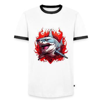 Fin City Street Swag | Shark Streetwear Collection - Männer Kontrast-T-Shirt - Weiß/Schwarz - Vorne - AI Model Female 172 light (172cm) & AI Model Male 178 dark (178cm)