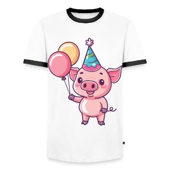 Pig Birthday Baby - Men's Ringer Shirt - white/black - Front - AI Model Female 172 light (172cm) & AI Model Male 178 dark (178cm)