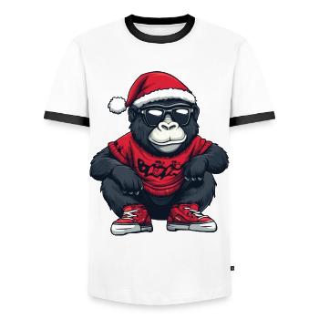 Gorille Noël Bande dessinée Cool - T-shirt contrasté Homme - blanc/noir - Devant - AI Model Female 172 light (172cm) & AI Model Male 178 dark (178cm)