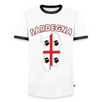 Sardinien Landkarte Urlaub Motorrad Flagge - Männer Kontrast-T-Shirt - Weiß/Schwarz - Vorne - AI Model Female 172 light (172cm) & AI Model Male 178 dark (178cm)
