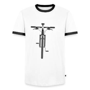 Ein Mann Bike kein Motor Fahrrad Mountainbike MTB - Männer Kontrast-T-Shirt - Weiß/Schwarz - Vorne - AI Model Female 172 light (172cm) & AI Model Male 178 dark (178cm)