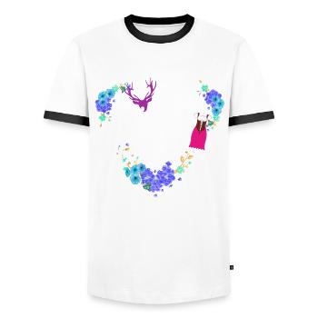 Mei Dirndl is in da Wäsch Dirndlersatz - Männer Kontrast-T-Shirt - Weiß/Schwarz - Vorne - AI Model Female 172 light (172cm) & AI Model Male 178 dark (178cm)