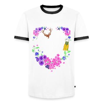 Mei Dirndl is in da Wäsch Dirndlersatz - Männer Kontrast-T-Shirt - Weiß/Schwarz - Vorne - AI Model Female 172 light (172cm) & AI Model Male 178 dark (178cm)