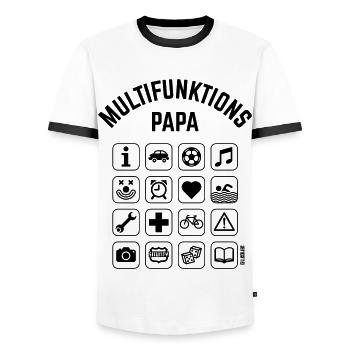 Multifunktions Papa (16 Icons) - Männer Kontrast-T-Shirt - Weiß/Schwarz - Vorne - AI Model Female 172 light (172cm) & AI Model Male 178 dark (178cm)