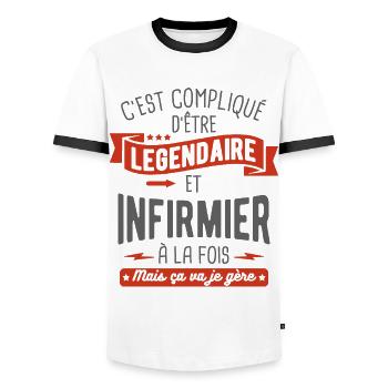 légendaire et infirmier - T-shirt contrasté Homme - blanc/noir - Devant - AI Model Female 172 light (172cm) & AI Model Male 178 dark (178cm)