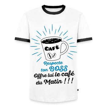 Respecte ton Boss, offre lui le café du matin ! - T-shirt contrasté Homme - blanc/noir - Devant - AI Model Female 172 light (172cm) & AI Model Male 178 dark (178cm)