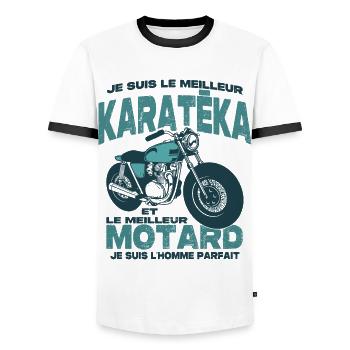 Le meilleur motard et le meilleur karatéka - T-shirt contrasté Homme - blanc/noir - Devant - AI Model Female 172 light (172cm) & AI Model Male 178 dark (178cm)