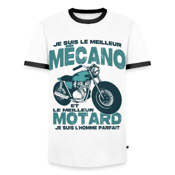 Le meilleur motard et le meilleur mécano - T-shirt contrasté Homme - blanc/noir - Devant - AI Model Female 172 light (172cm) & AI Model Male 178 dark (178cm)