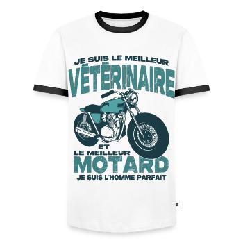 Le meilleur motard et le meilleur vétérinaire - T-shirt contrasté Homme - blanc/noir - Devant - AI Model Female 172 light (172cm) & AI Model Male 178 dark (178cm)