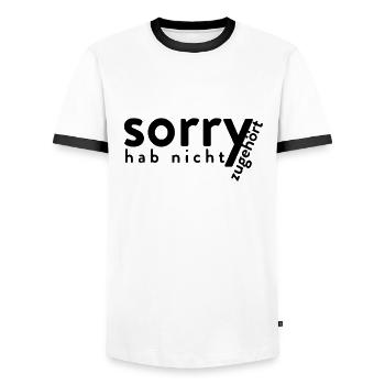 Sorry Hab Nicht Zugehört - Lustiger Kinder Spruch - Männer Kontrast-T-Shirt - Weiß/Schwarz - Vorne - AI Model Female 172 light (172cm) & AI Model Male 178 dark (178cm)