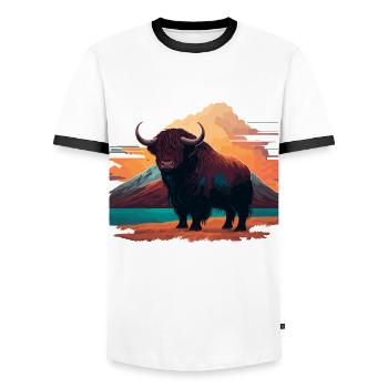 Himalaya Yak Ilustration - Men's Ringer Shirt - white/black - Front - AI Model Female 172 light (172cm) & AI Model Male 178 dark (178cm)