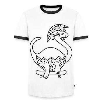 Brontosaurus Baby skating on the skateboard! - Men's Ringer Shirt - white/black - Front - AI Model Female 172 light (172cm) & AI Model Male 178 dark (178cm)
