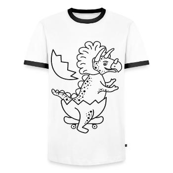 Triceratops Dinosaur Baby on the skateboard. - Men's Ringer Shirt - white/black - Front - AI Model Female 172 light (172cm) & AI Model Male 178 dark (178cm)