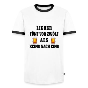 Lieber fünf vor zwölf als keins nach eins - Bier - Männer Kontrast-T-Shirt - Weiß/Schwarz - Vorne - AI Model Female 172 light (172cm) & AI Model Male 178 dark (178cm)