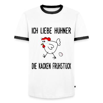 Eier - Ich liebe Hühner die kacken Frühstück - Männer Kontrast-T-Shirt - Weiß/Schwarz - Vorne - AI Model Female 172 light (172cm) & AI Model Male 178 dark (178cm)