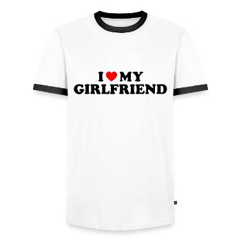 I Love My Girlfriend T-Shirt - Männer Kontrast-T-Shirt - Weiß/Schwarz - Vorne - AI Model Female 172 light (172cm) & AI Model Male 178 dark (178cm)