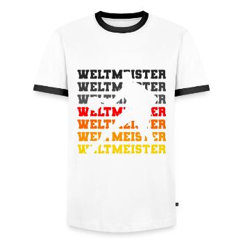 Deutschland Basketball Weltmeister 2023 Fan Shirt - Männer Kontrast-T-Shirt - Weiß/Schwarz - Vorne - AI Model Female 172 light (172cm) & AI Model Male 178 dark (178cm)