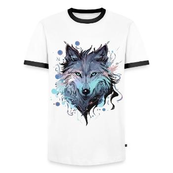 Loup loup tête mystique Nature sauvage sauvage Art - T-shirt contrasté Homme - blanc/noir - Devant - AI Model Female 172 light (172cm) & AI Model Male 178 dark (178cm)