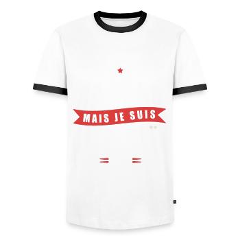 Michaël Parfait Cadeau prenom michael - T-shirt contrasté Homme - blanc/noir - Devant - AI Model Female 172 light (172cm) & AI Model Male 178 dark (178cm)