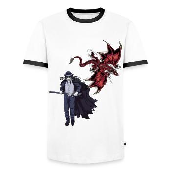 Dragon Swordsman Fantasy Medieval Fairy Tale - Men's Ringer Shirt - white/black - Front - AI Model Female 172 light (172cm) & AI Model Male 178 dark (178cm)