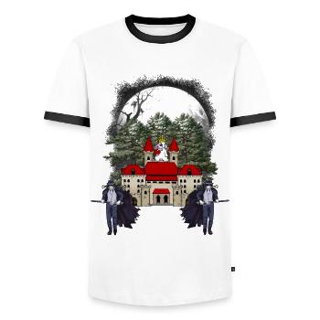 Castle Medieval Fantasy Fairy Tale Fairytale Character - Men's Ringer Shirt - white/black - Front - AI Model Female 172 light (172cm) & AI Model Male 178 dark (178cm)