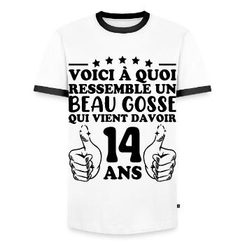 14 Jahre alte Geschenkidee Humor Geburtstag gutaussehendes Kind - Männer Kontrast-T-Shirt - Weiß/Schwarz - Vorne - AI Model Female 172 light (172cm) & AI Model Male 178 dark (178cm)