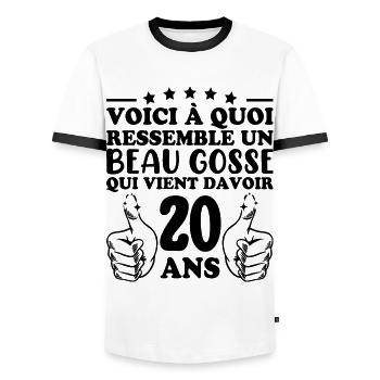 20 ans Idée Cadeau Humour Anniversaire Beau Gosse - T-shirt contrasté Homme - blanc/noir - Devant - AI Model Female 172 light (172cm) & AI Model Male 178 dark (178cm)