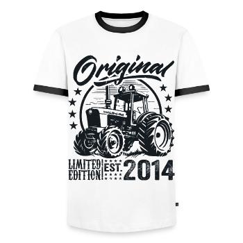 Original 2014 Anniversaire 2014 Fermier Tracteur - T-shirt contrasté Homme - blanc/noir - Devant - AI Model Female 172 light (172cm) & AI Model Male 178 dark (178cm)