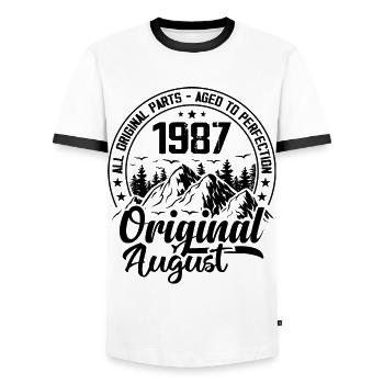 1987 August Original: 37 Years Anniversary Gift - Men's Ringer Shirt - white/black - Front - AI Model Female 172 light (172cm) & AI Model Male 178 dark (178cm)