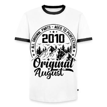 2010 August Original: Geschenk zum 14-jährigen Jubiläum - Männer Kontrast-T-Shirt - Weiß/Schwarz - Vorne - AI Model Female 172 light (172cm) & AI Model Male 178 dark (178cm)