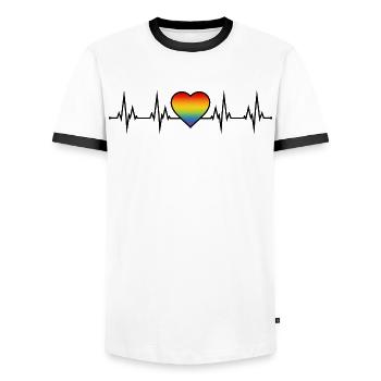 Rainbow heartbeat - Men's Ringer Shirt - white/black - Front - AI Model Female 172 light (172cm) & AI Model Male 178 dark (178cm)