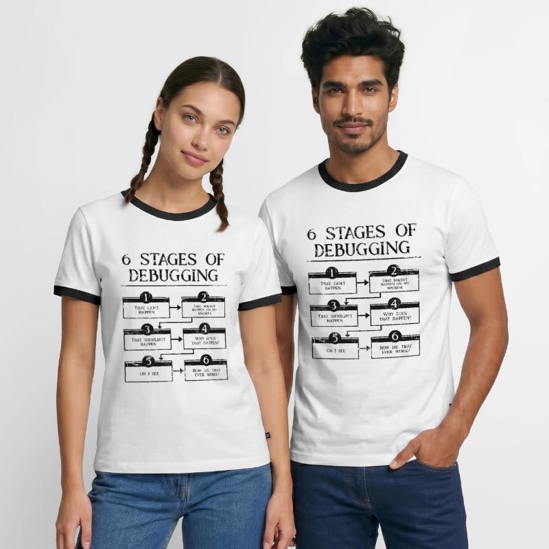 6 Schritte zum Debuggen der Computerprogrammiercodierung Männer Kontrast-T-Shirt