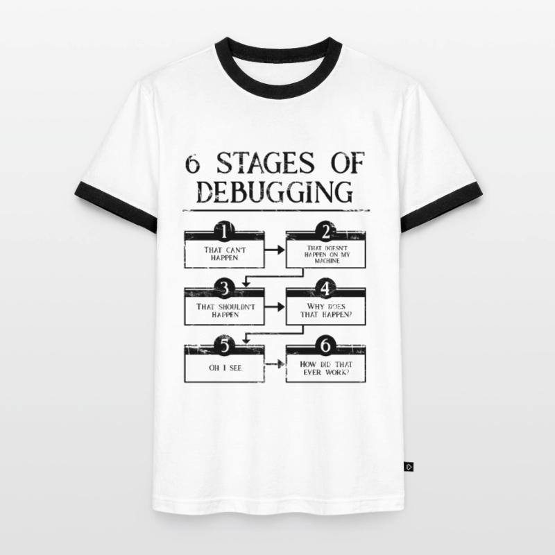6 Schritte zum Debuggen der Computerprogrammiercodierung Männer Kontrast-T-Shirt