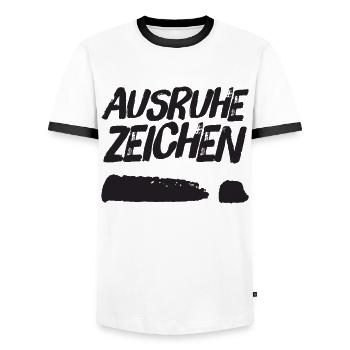 Ausruhezeichen liegendes Ausrufezeichen schwarz - Männer Kontrast-T-Shirt - Weiß/Schwarz - Vorne - AI Model Female 172 light (172cm) & AI Model Male 178 dark (178cm)