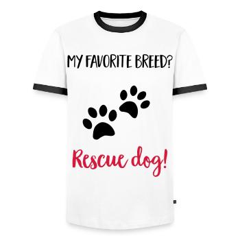 rescuedog - Men's Ringer Shirt - white/black - Front - AI Model Female 172 light (172cm) & AI Model Male 178 dark (178cm)