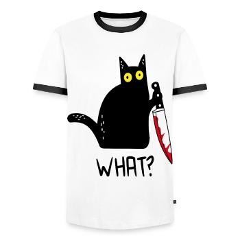 Black Cat What? - Men's Ringer Shirt - white/black - Front - AI Model Female 172 light (172cm) & AI Model Male 178 dark (178cm)
