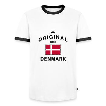 Drapeau danois bannière bannière naissance de Copenhague - T-shirt contrasté Homme - blanc/noir - Devant - AI Model Female 172 light (172cm) & AI Model Male 178 dark (178cm)