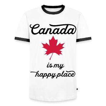 canada happy - Men's Ringer Shirt - white/black - Front - AI Model Female 172 light (172cm) & AI Model Male 178 dark (178cm)
