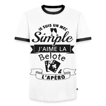 J´aime la belote et l apéro cadeau - T-shirt contrasté Homme - blanc/noir - Devant - AI Model Female 172 light (172cm) & AI Model Male 178 dark (178cm)