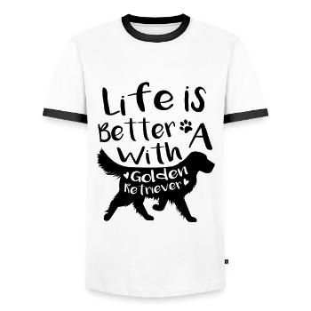 Golden retriever heart - Men's Ringer Shirt - white/black - Front - AI Model Female 172 light (172cm) & AI Model Male 178 dark (178cm)