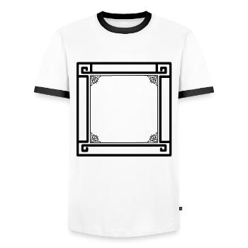 black frame with ornaments - Men's Ringer Shirt - white/black - Front - AI Model Female 172 light (172cm) & AI Model Male 178 dark (178cm)